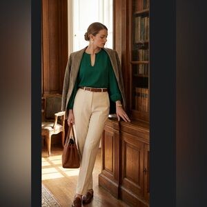 J CREW Women's Puff-sleeve satin-back crepe top Green Sz PXS